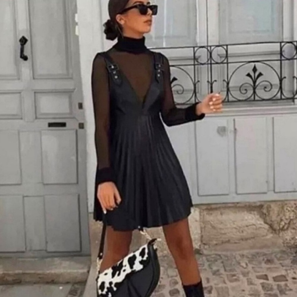 Zara Faux Leather Pleated Dress